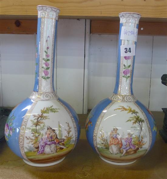 Pair of Dresden bottles vases